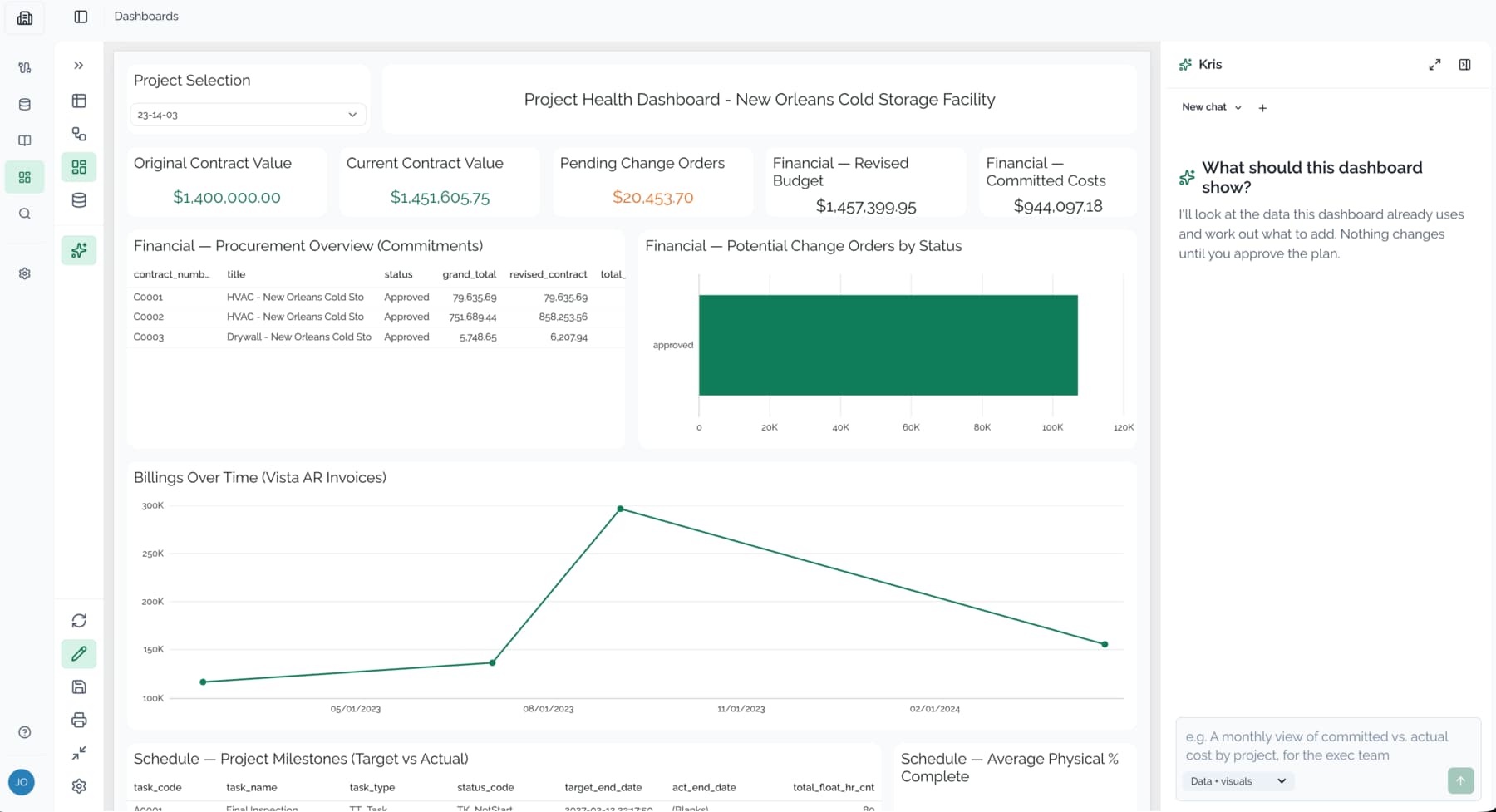 A Kroo Studio dashboard with the Kris assistant panel open